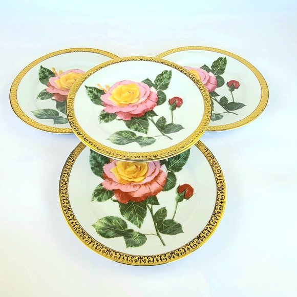 Vintage - Gold Buffet Royal Gallery - Pink Rose Pattern - Salad Plates - 6 - Picture 2 of 12